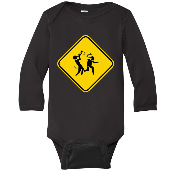 Warning Sign Trumpet Funny Trumpeter Instrument Lover Outfit Baby Long Sleeve Bodysuit