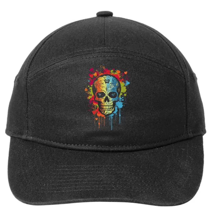 Watercolor Skull Tee Graphic Color Skull Tees Halloween 7-Panel Snapback Hat