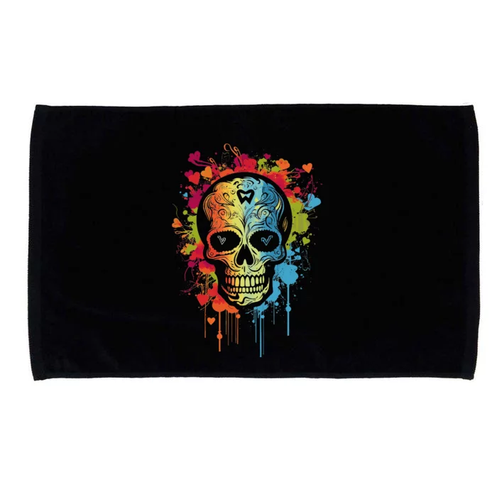 Watercolor Skull Tee Graphic Color Skull Tees Halloween Microfiber Hand Towel