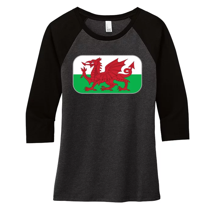 Wales Soccer Team Welsh Flag Y Ddraig Goch Women's Tri-Blend 3/4-Sleeve Raglan Shirt