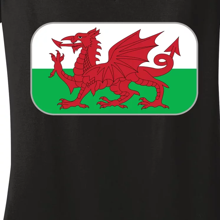 Wales Soccer Team Welsh Flag Y Ddraig Goch Women's V-Neck T-Shirt