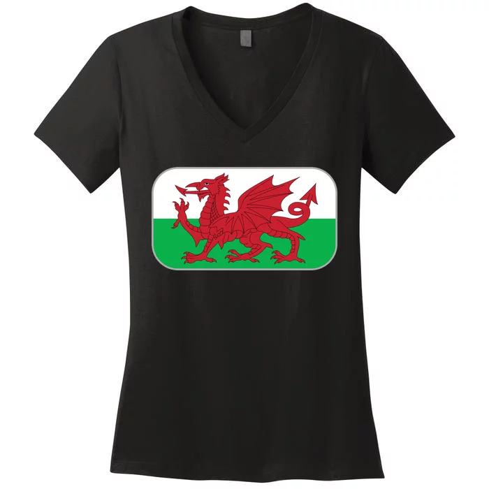 Wales Soccer Team Welsh Flag Y Ddraig Goch Women's V-Neck T-Shirt