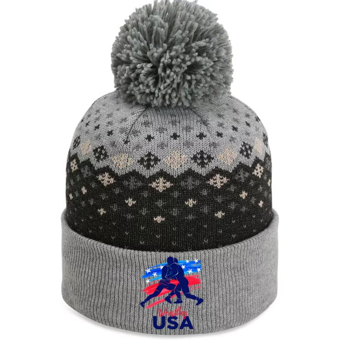 Wrestling Support The Team Wrestling Athlete Usa Flag The Baniff Cuffed Pom Beanie