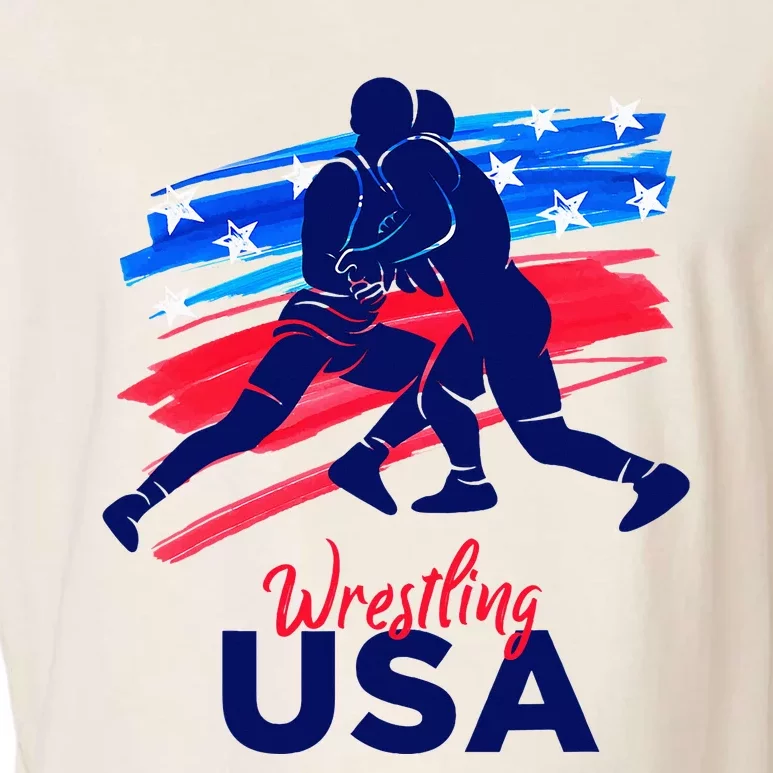 Wrestling Support The Team Wrestling Athlete Usa Flag Garment-Dyed Women's Muscle Tee