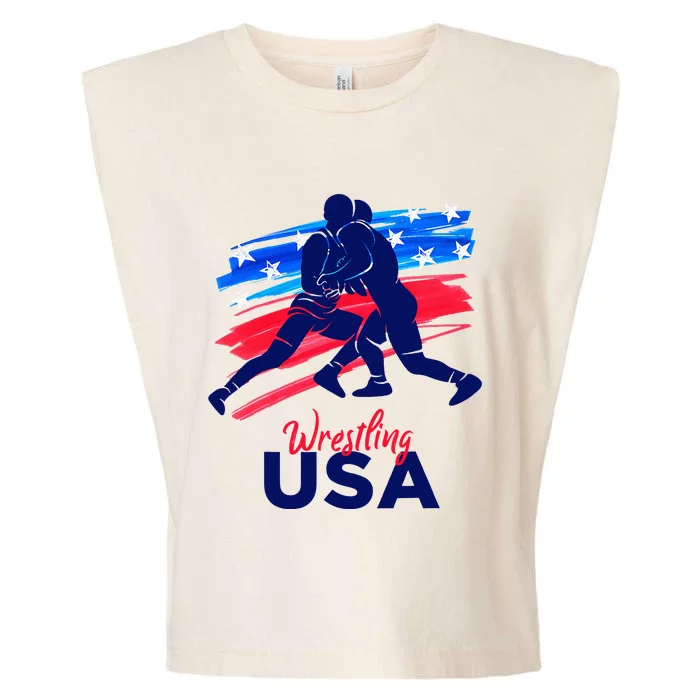 Wrestling Support The Team Wrestling Athlete Usa Flag Garment-Dyed Women's Muscle Tee