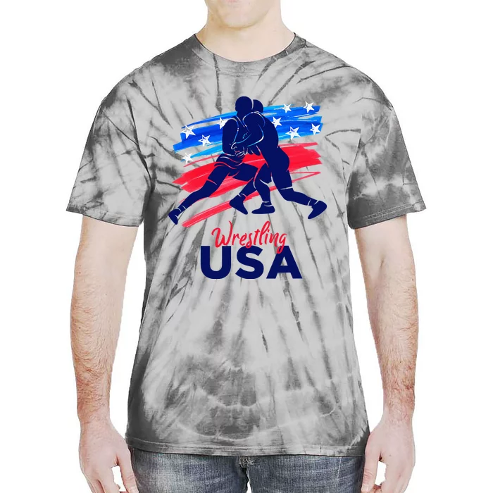 Wrestling Support The Team Wrestling Athlete Usa Flag Tie-Dye T-Shirt