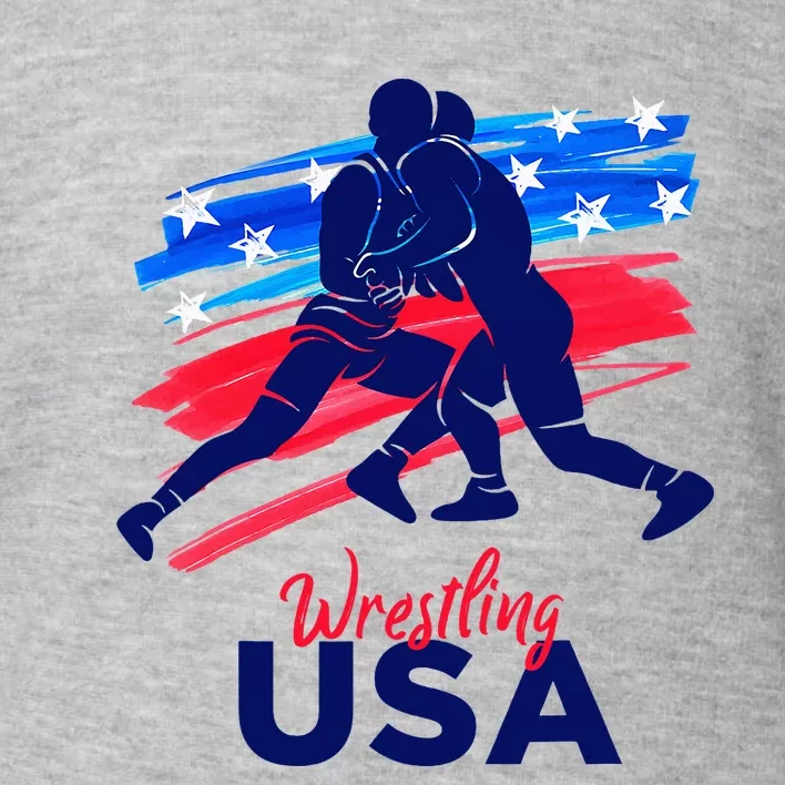 Wrestling Support The Team Wrestling Athlete Usa Flag Toddler Sweatshirt