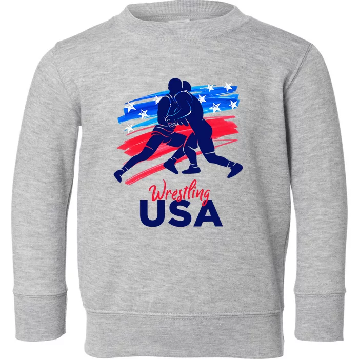 Wrestling Support The Team Wrestling Athlete Usa Flag Toddler Sweatshirt