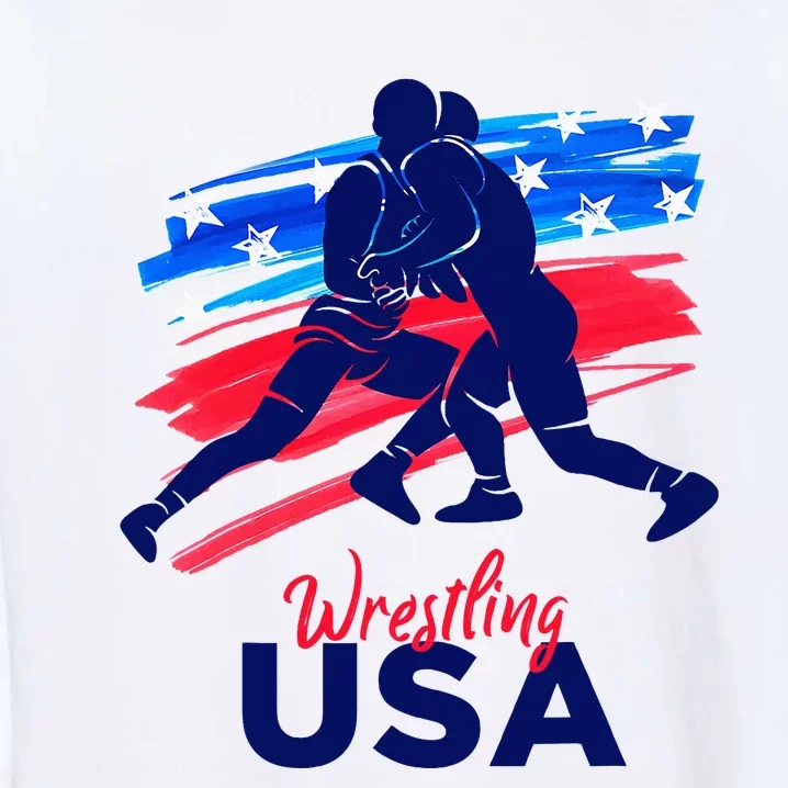 Wrestling Support The Team Wrestling Athlete Usa Flag Garment-Dyed Sweatshirt