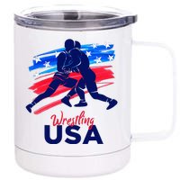 Wrestling Support The Team Wrestling Athlete Usa Flag 12 oz Stainless Steel Tumbler Cup