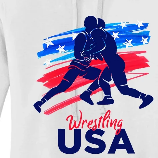 Wrestling Support The Team Wrestling Athlete Usa Flag Women's Pullover Hoodie