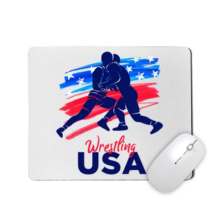 Wrestling Support The Team Wrestling Athlete Usa Flag Mousepad