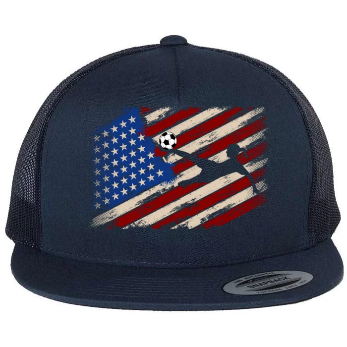 Women Soccer USA Flag Proud Women Soccer Players American Flag Distressed Flat Bill Trucker Hat