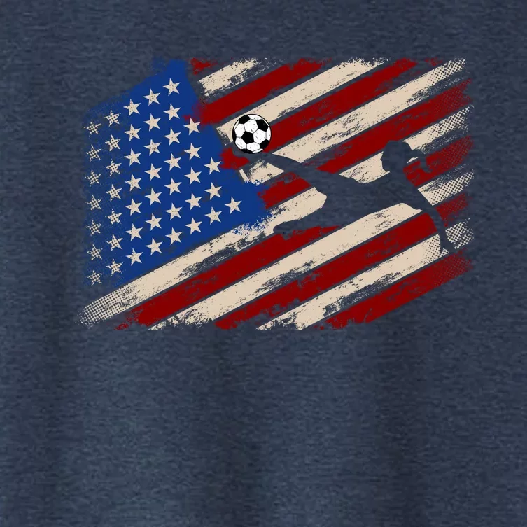 Women Soccer USA Flag Proud Women Soccer Players American Flag Distressed Women's Crop Top Tee