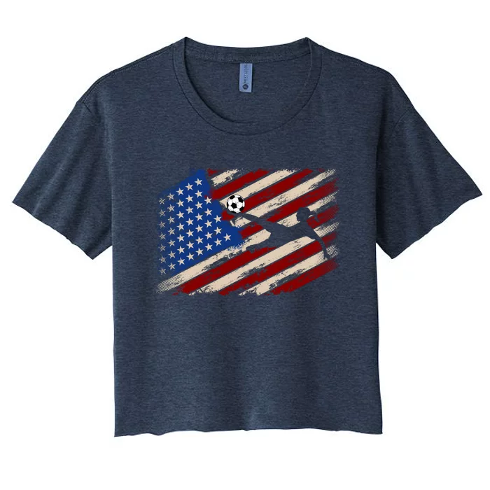 Women Soccer USA Flag Proud Women Soccer Players American Flag Distressed Women's Crop Top Tee