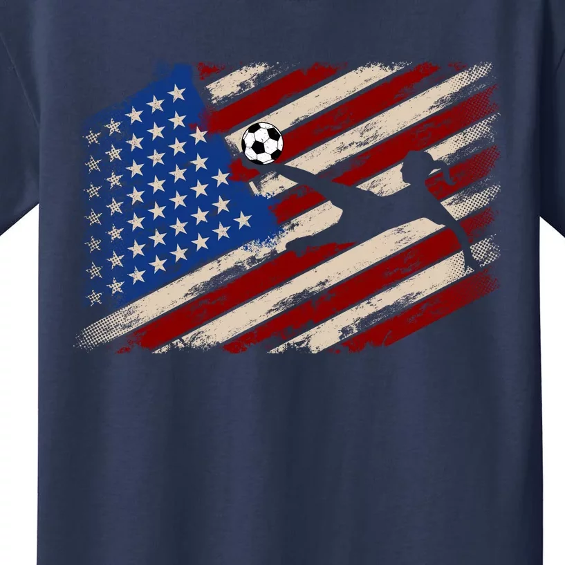 Women Soccer USA Flag Proud Women Soccer Players American Flag Distressed Kids T-Shirt