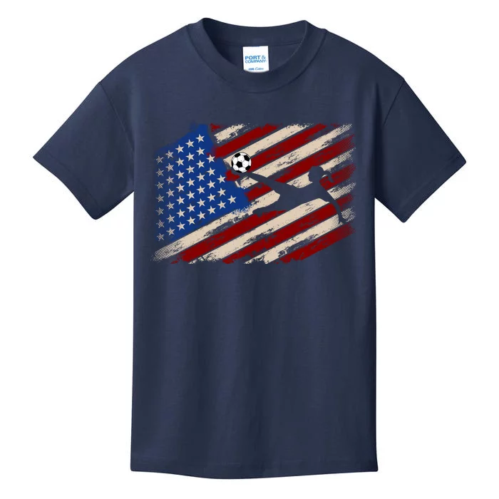 Women Soccer USA Flag Proud Women Soccer Players American Flag Distressed Kids T-Shirt