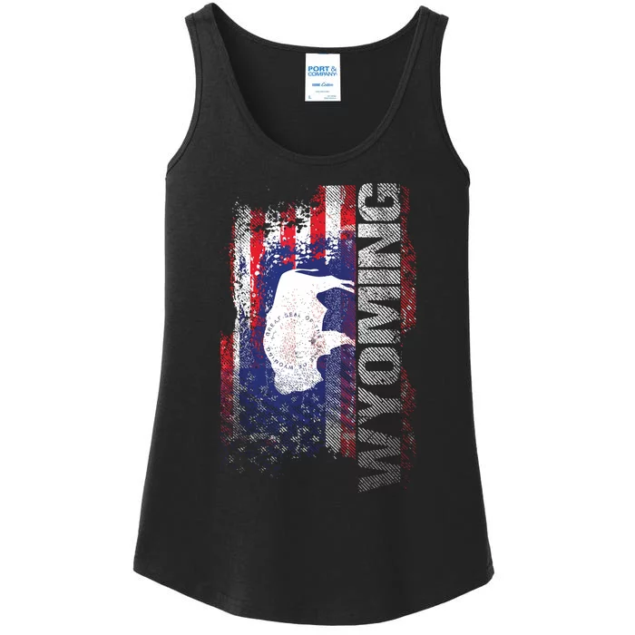 Wyoming State Usa Flag Souvenir Gift Ladies Essential Tank