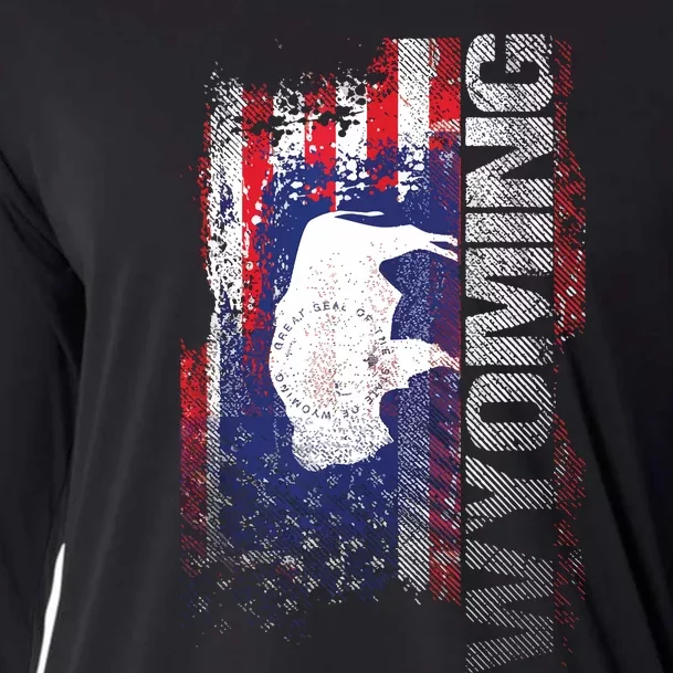 Wyoming State Usa Flag Souvenir Gift Cooling Performance Long Sleeve Crew