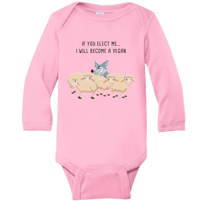 Wolf & Shee.P Vegan Politician Sarcastic Funny Cartoon Baby Long Sleeve Bodysuit