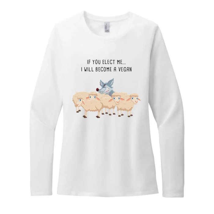 Wolf & Shee.P Vegan Politician Sarcastic Funny Cartoon Womens CVC Long Sleeve Shirt