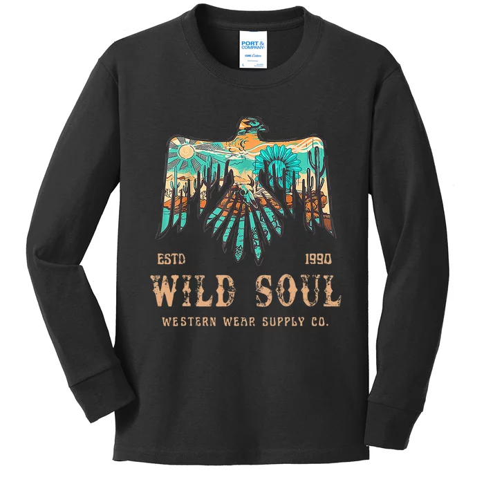 Wild Soul Western Wear Southwest Thunderbird Desert Vibes Kids Long Sleeve Shirt