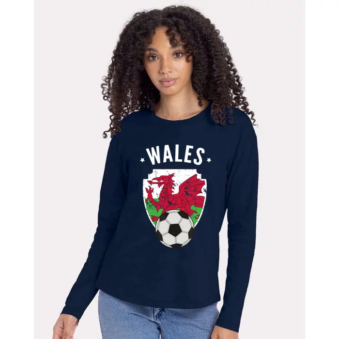 Wales Soccer Wales Flag Football Welsh Pride Roots Womens Cotton Relaxed Long Sleeve T-Shirt