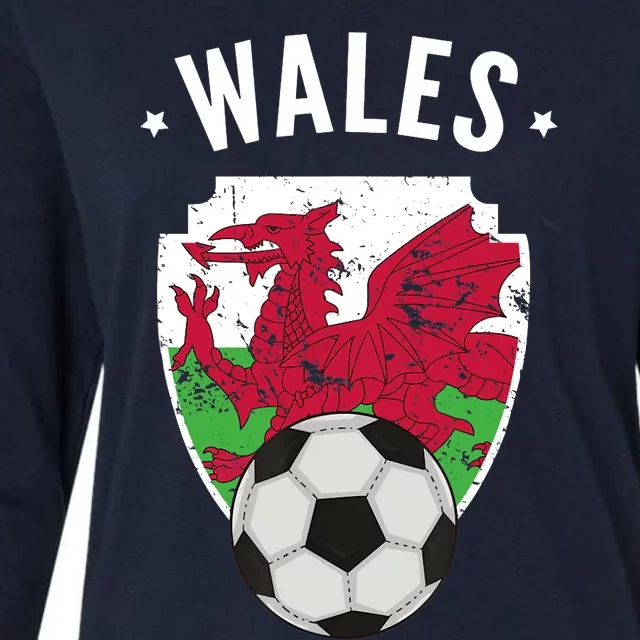 Wales Soccer Wales Flag Football Welsh Pride Roots Womens Cotton Relaxed Long Sleeve T-Shirt