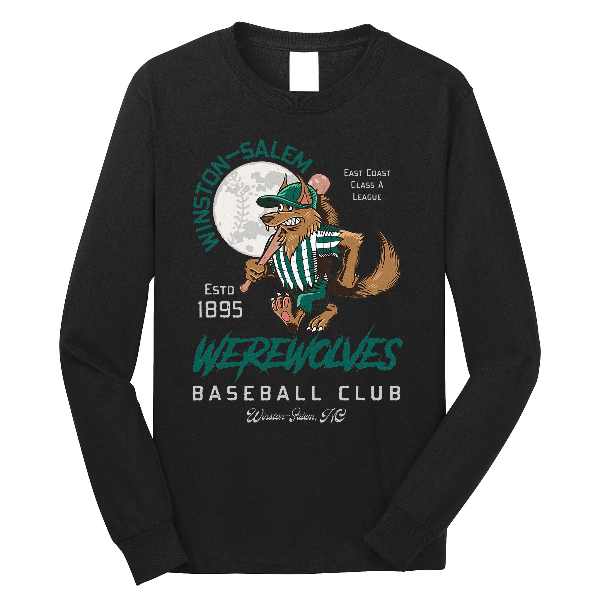 Winston Salem Werewolves Retro Minor League Baseball Team Long Sleeve Shirt