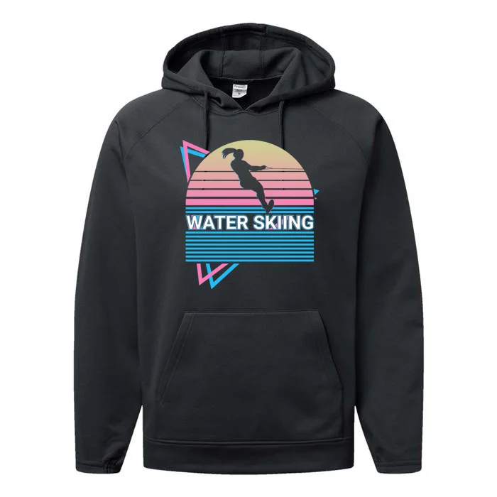 Water Ski Water Skiing Retro Gift For Women Performance Fleece Hoodie