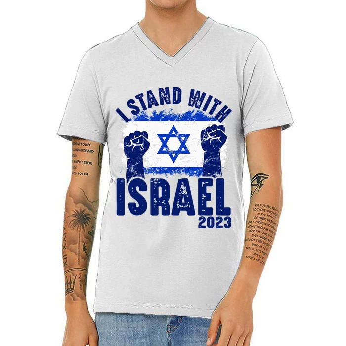 We Stand With Israel Flag Outline V-Neck T-Shirt