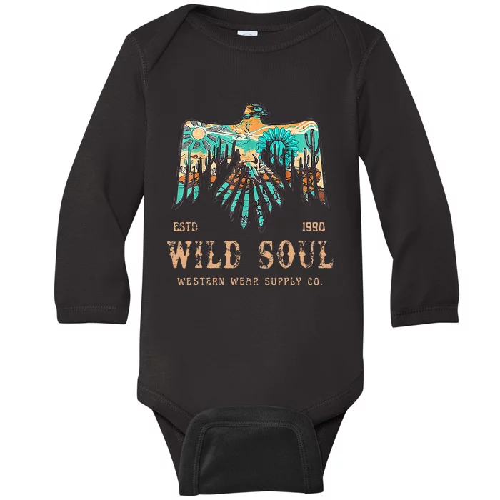 Wild Soul Western Wear Southwest Thunderbird Desert Vibes Baby Long Sleeve Bodysuit