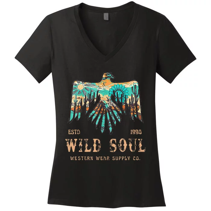 Wild Soul Western Wear Southwest Thunderbird Desert Vibes Women's V-Neck T-Shirt