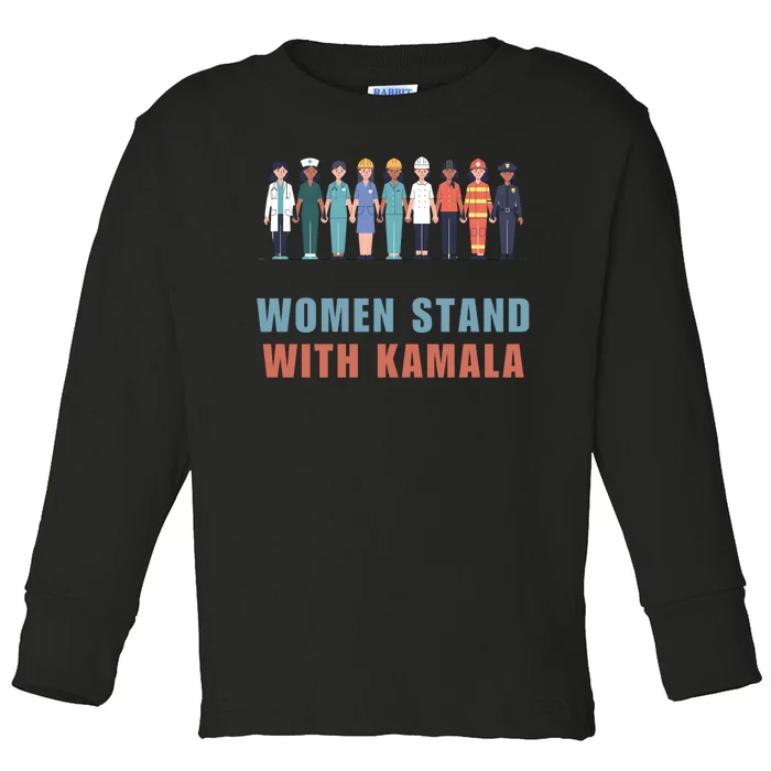 Women Stand With Kamala Walz Madam President Unity Harris Toddler Long Sleeve Shirt