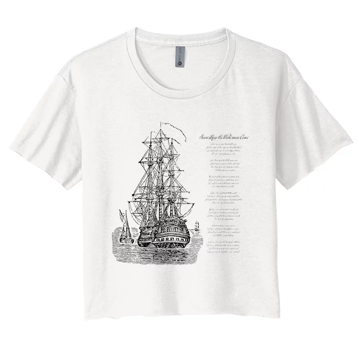 Wellerman Song With Vintage Ship Sea Shanty Design Women's Crop Top Tee