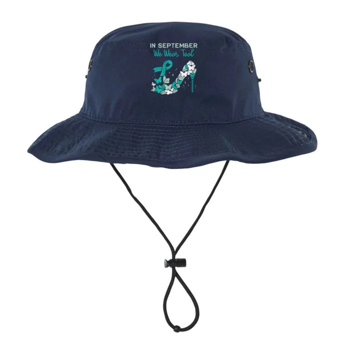 Womens September We Wear Teal Ribbon Shoe Ovarian Cancer Awareness Legacy Cool Fit Booney Bucket Hat