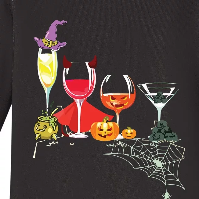 Women Spellbind Wine Glass Of Witchcraft Halloween Vneck Baby Long Sleeve Bodysuit