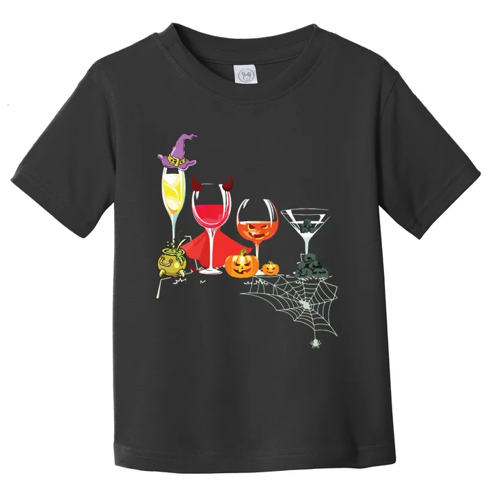 Women Spellbind Wine Glass Of Witchcraft Halloween Vneck Toddler T-Shirt