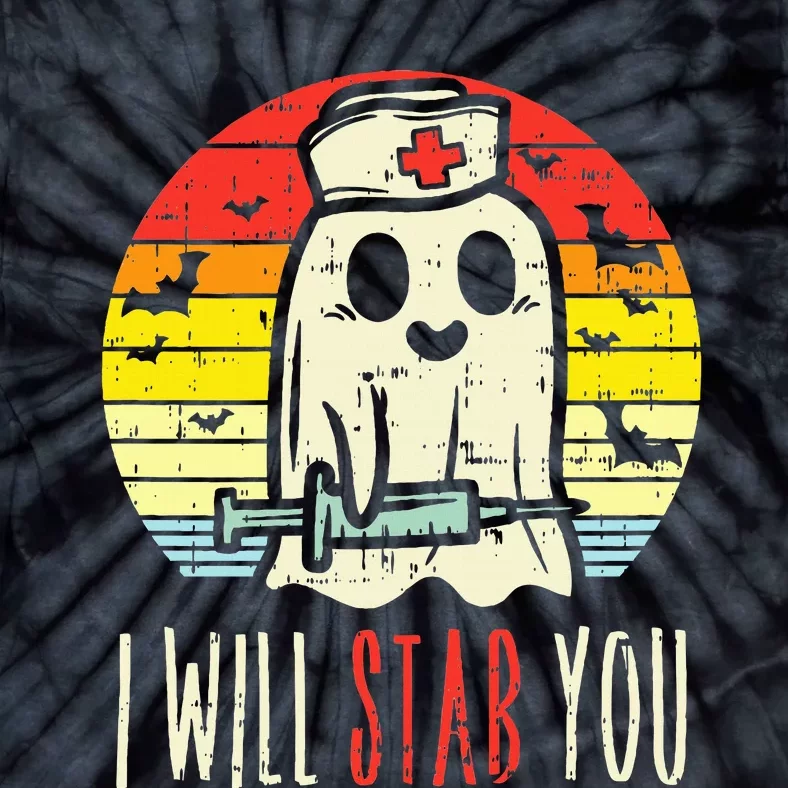 Will Stab You Ghost Nurse Retro Halloween Nursing RN Tie-Dye T-Shirt