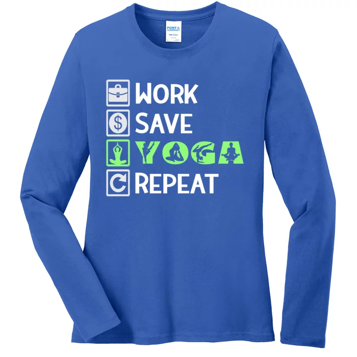 Work Save Yoga Repeat Meditation Namaste Yogi Sport Fitness Funny Gift Ladies Long Sleeve Shirt