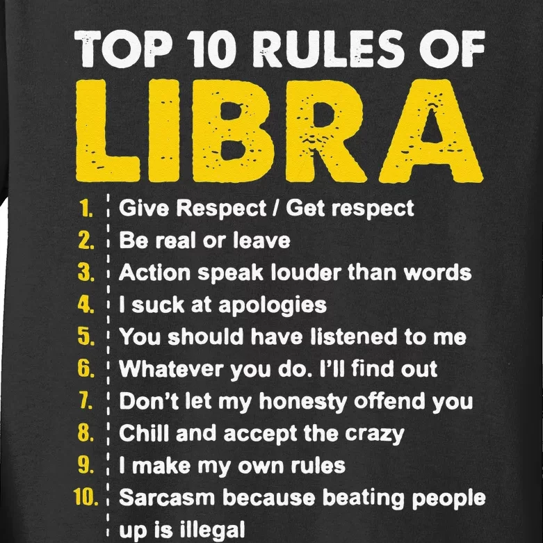 Wo Top 10 Rules Libra Horoscope Birthday Gift Kids Long Sleeve Shirt