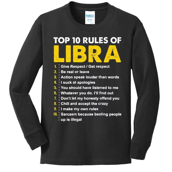 Wo Top 10 Rules Libra Horoscope Birthday Gift Kids Long Sleeve Shirt