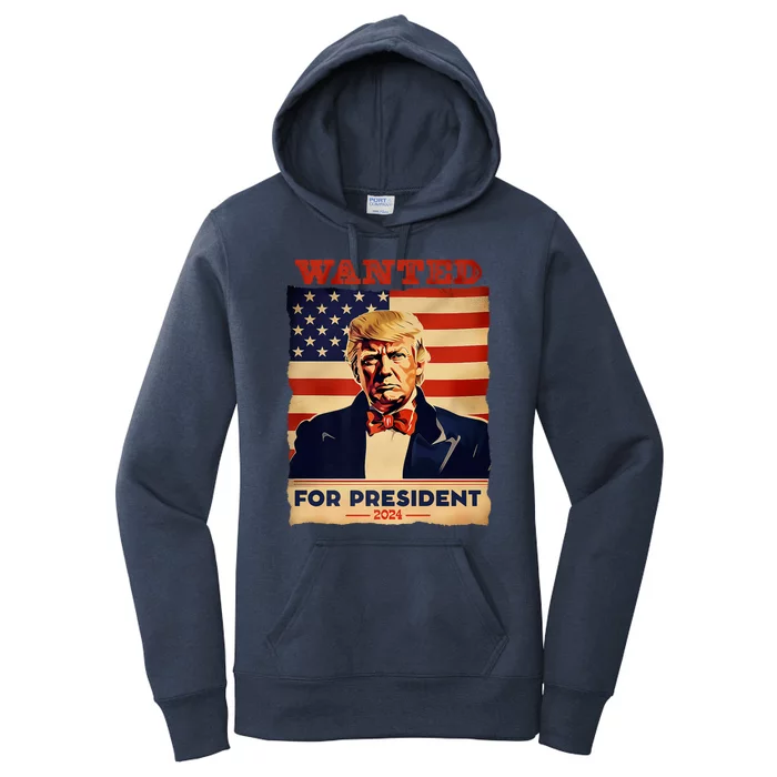 Wanted Trump 2024: Vintage Patriot Wanted For Presidency Premium Women's Pullover Hoodie