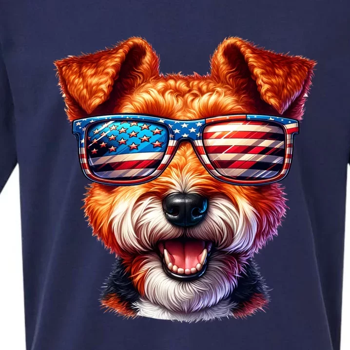 Welsh Terrier 4th Of July Patriotic Dog Lover American Flag Gift Sueded Cloud Jersey T-Shirt