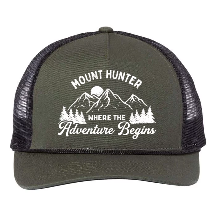 Where The Adventure Begins Mount Hunter Hiking Alaska Hiker Great Gift Retro Rope Trucker Hat Cap