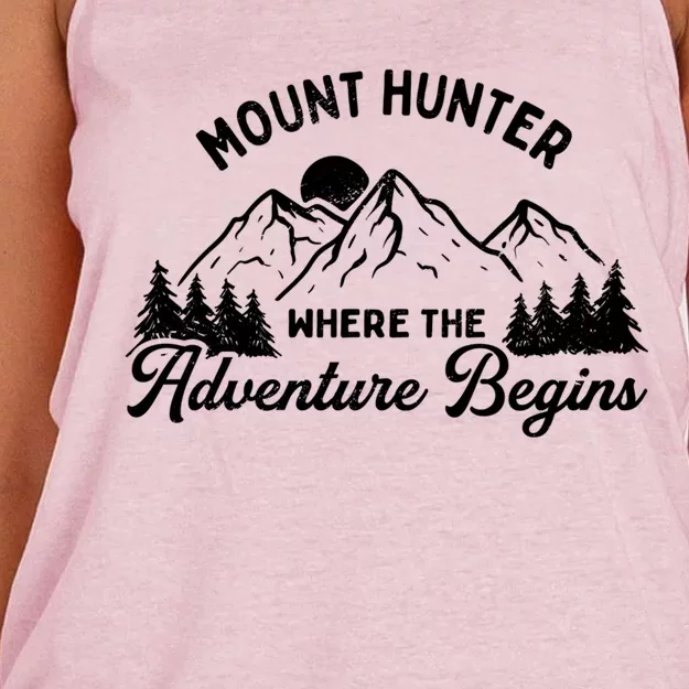 Where The Adventure Begins Mount Hunter Hiking Alaska Hiker Great Gift Women's Knotted Racerback Tank