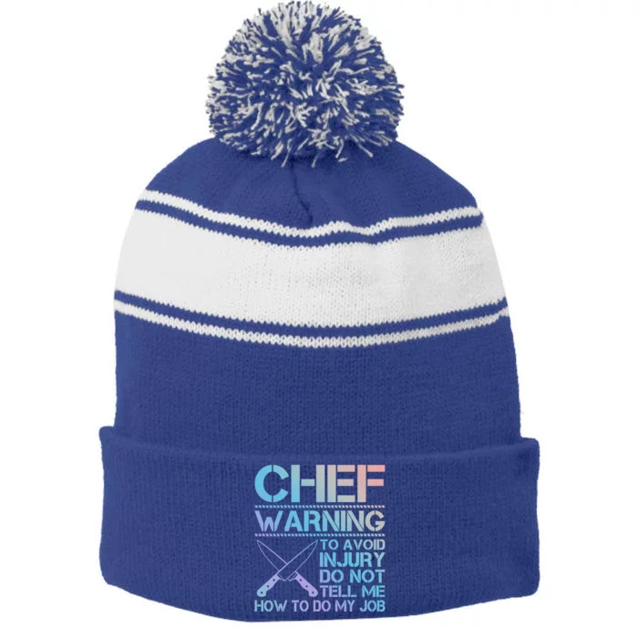 Warning To Avoid Injury Funny Chef Cool Gift Stripe Pom Pom Beanie