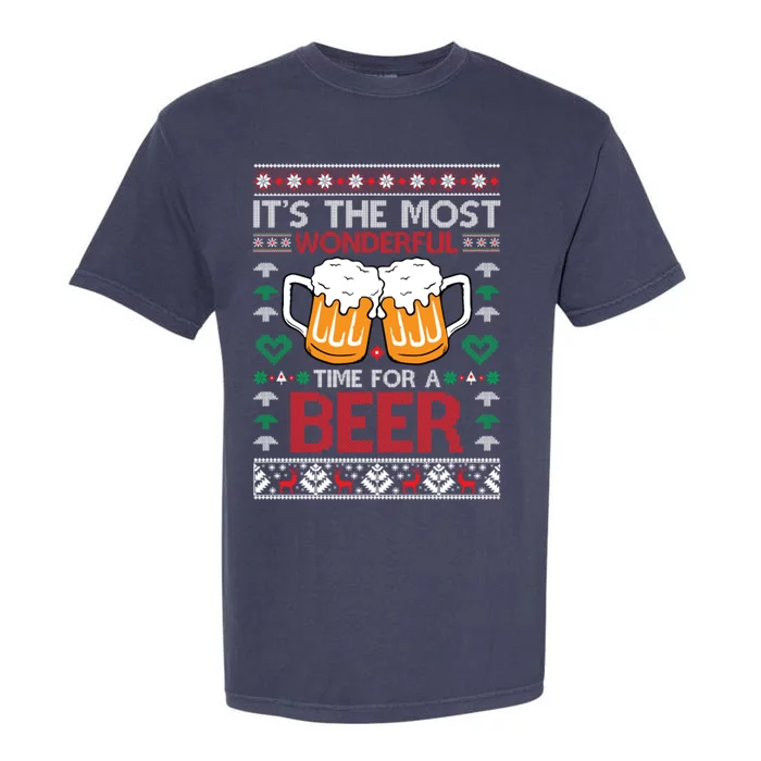 Wonderful Time Beer Ugly Christmas Sweaters Gift Garment-Dyed Heavyweight T-Shirt