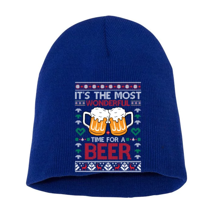 Wonderful Time Beer Ugly Christmas Sweaters Gift Short Acrylic Beanie