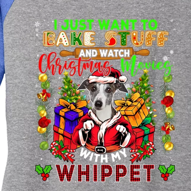 Want To Bake Stuff And Watch Xmas Movies With Whippet Santa Gift Women's Tri-Blend 3/4-Sleeve Raglan Shirt